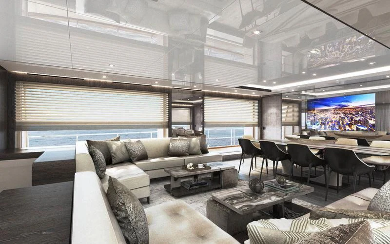 a room with a couch and a tv aboard THE PALM Yacht for Sale