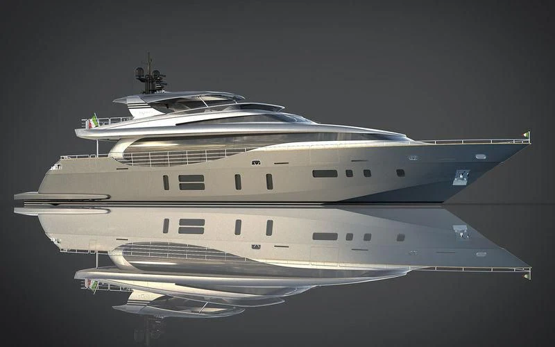 a white yacht with a black background aboard THE PALM Yacht for Sale