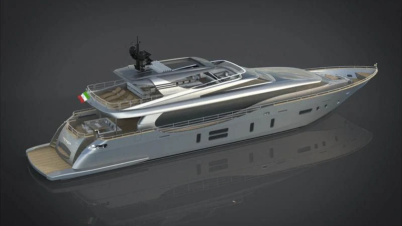 a white and gold boat aboard THE PALM Yacht for Sale