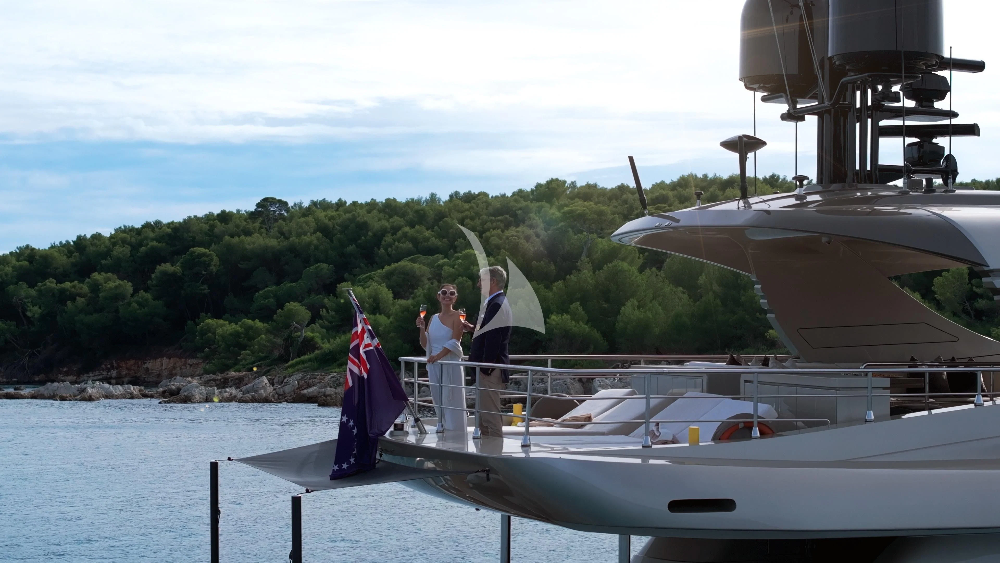 a couple standing on a boat aboard THE PALM Yacht for Sale