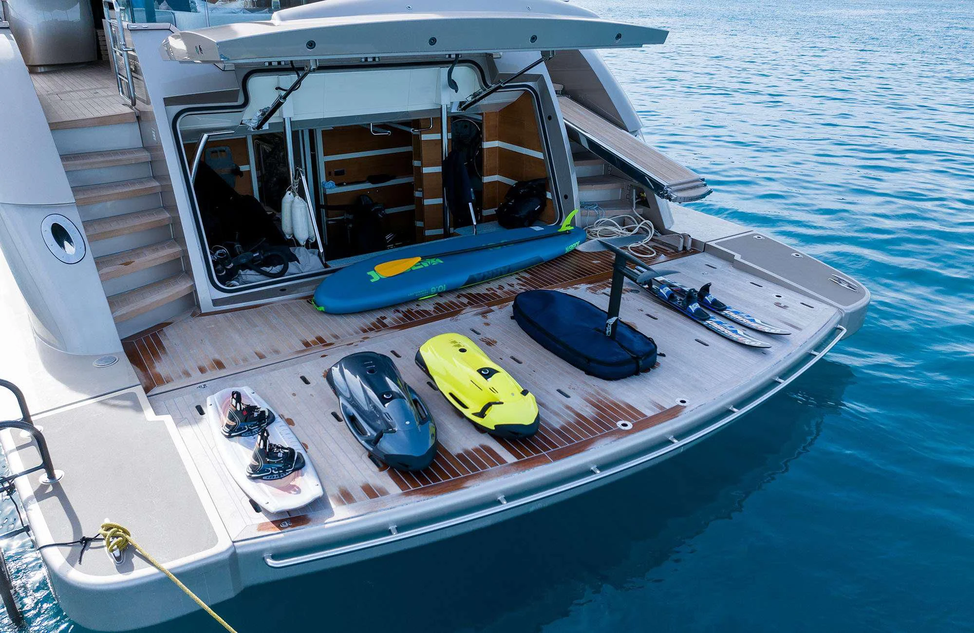 a boat with a motor attached to it aboard THE PALM Yacht for Sale