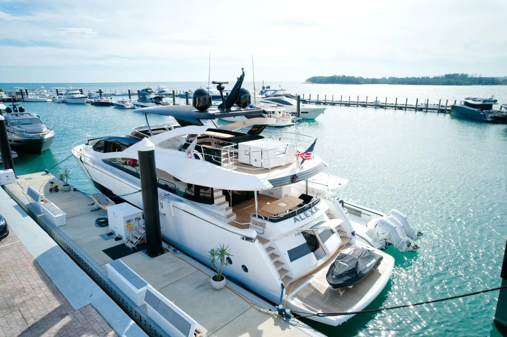 a boat docked at a pier aboard ALEXA Yacht for Sale