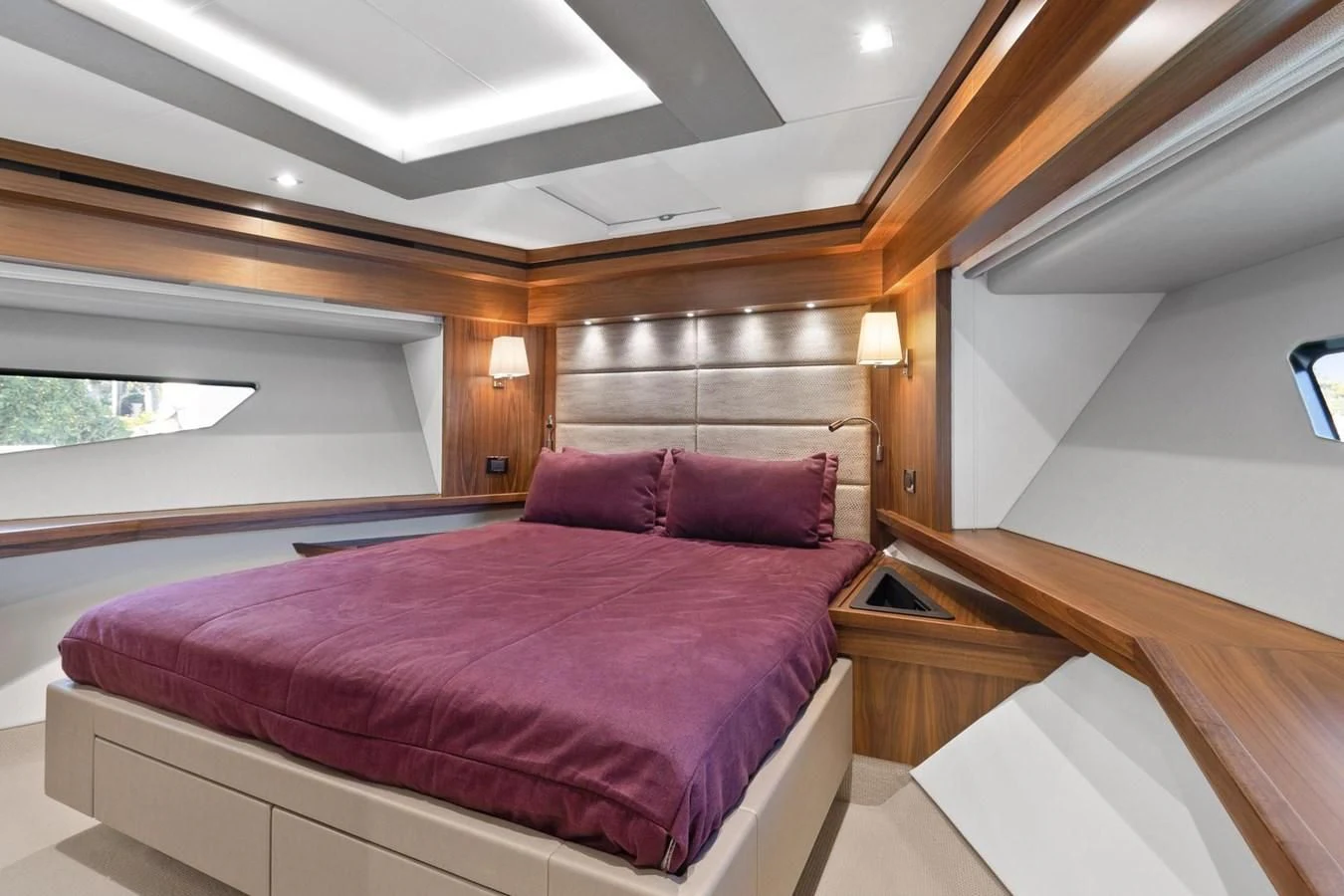 a bed in a room aboard ALEXA Yacht for Sale