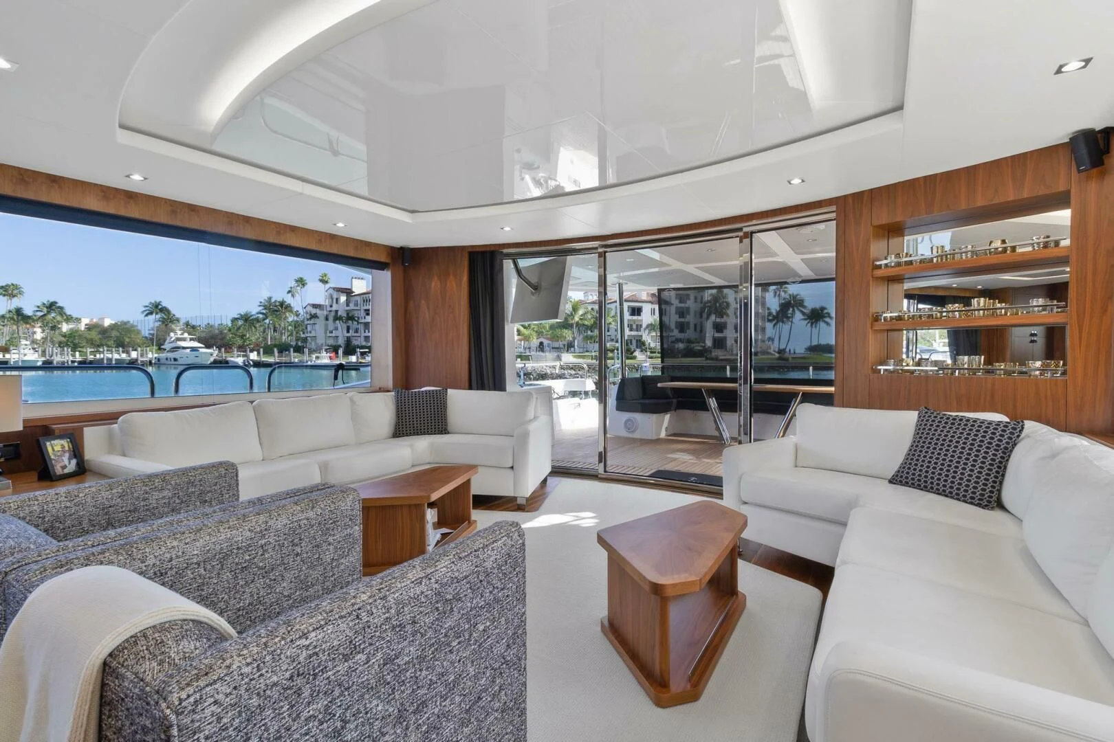 a living room with a large window aboard ALEXA Yacht for Sale