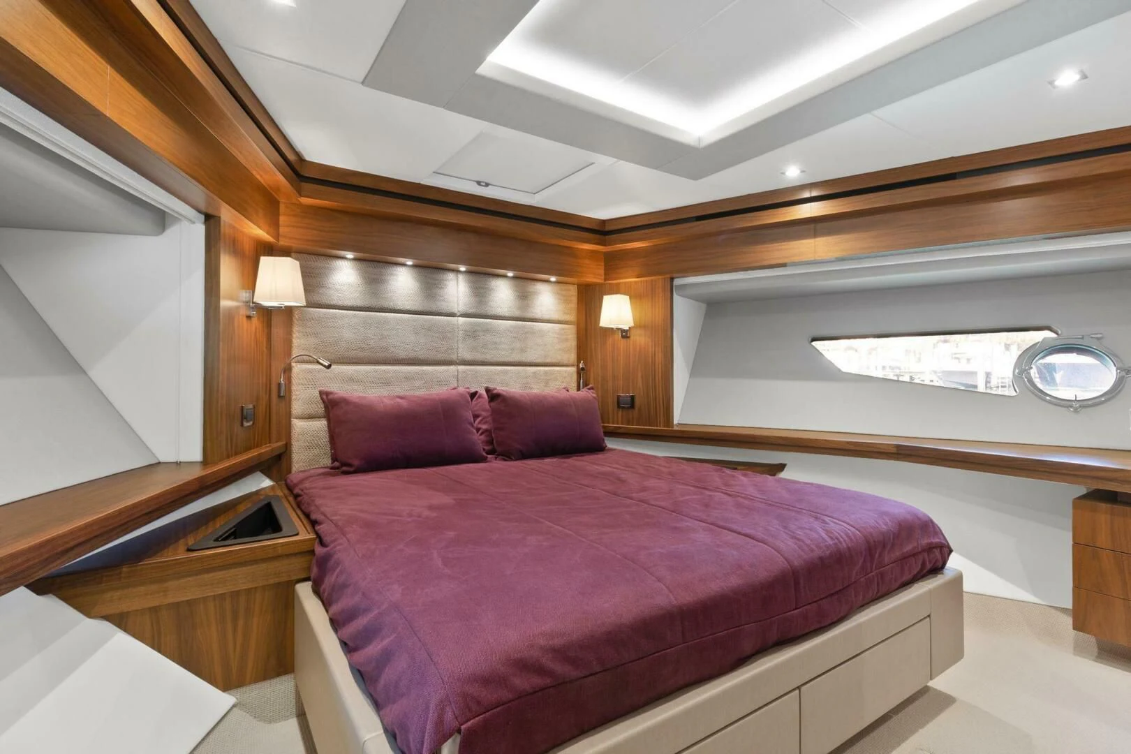 a bed in a room aboard ALEXA Yacht for Sale