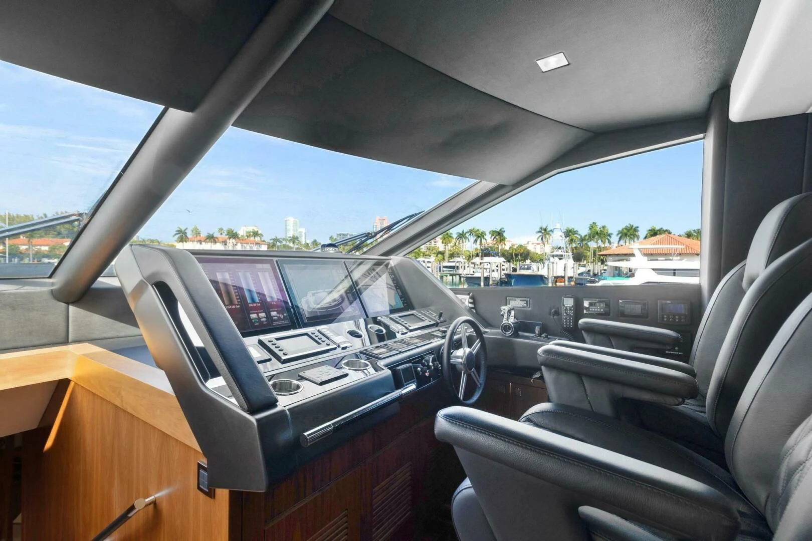 inside of a car aboard ALEXA Yacht for Sale