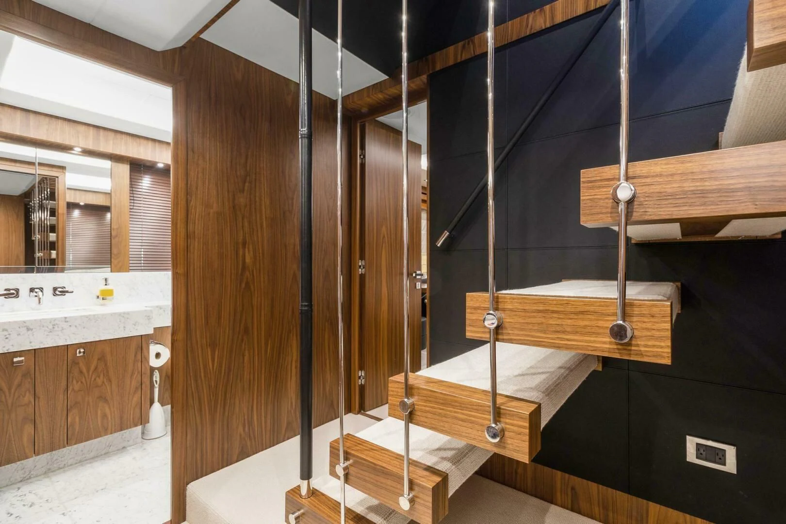 a wooden structure with wood walls aboard ALEXA Yacht for Sale