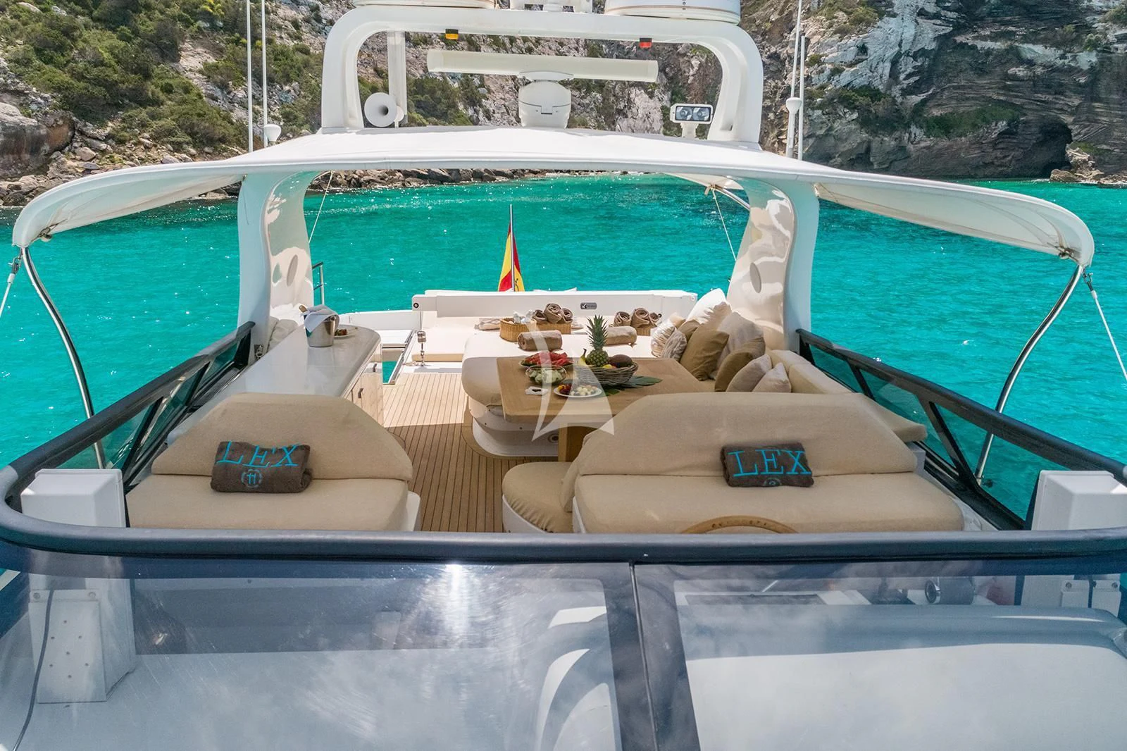 a lounge area on a boat aboard LEX Yacht for Sale