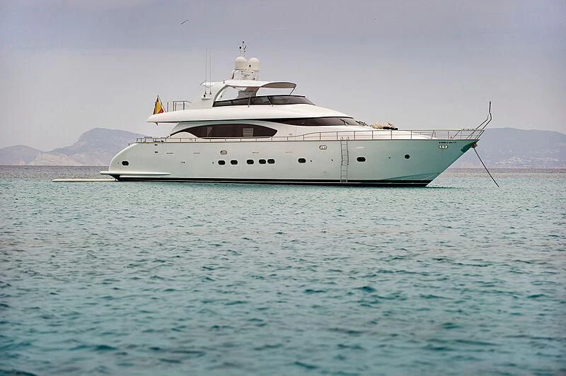 a white boat in the water aboard LEX Yacht for Sale