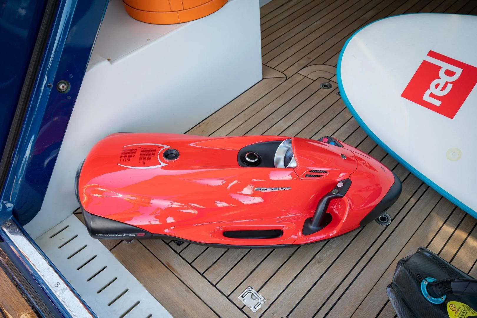 a red and black toy gun aboard HATT MILL Yacht for Sale