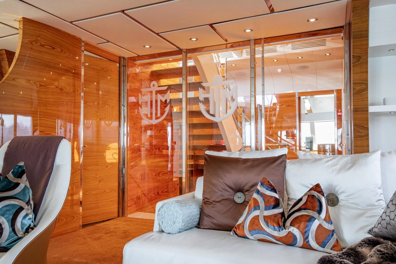 a room with a bed and a window aboard HATT MILL Yacht for Sale