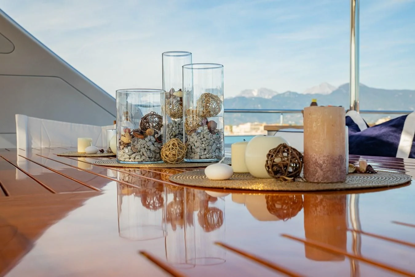 a table with food and glasses aboard HATT MILL Yacht for Sale