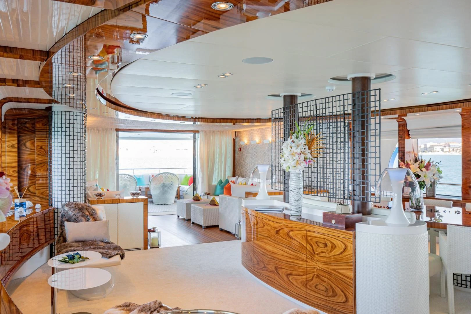 a large room with a large chandelier and a large mirror aboard HATT MILL Yacht for Sale