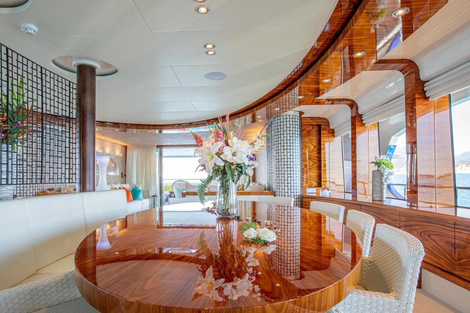a room with a table and chairs aboard HATT MILL Yacht for Sale