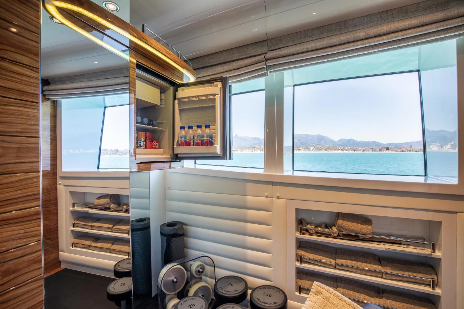 a room with a window and shelves aboard HATT MILL Yacht for Sale