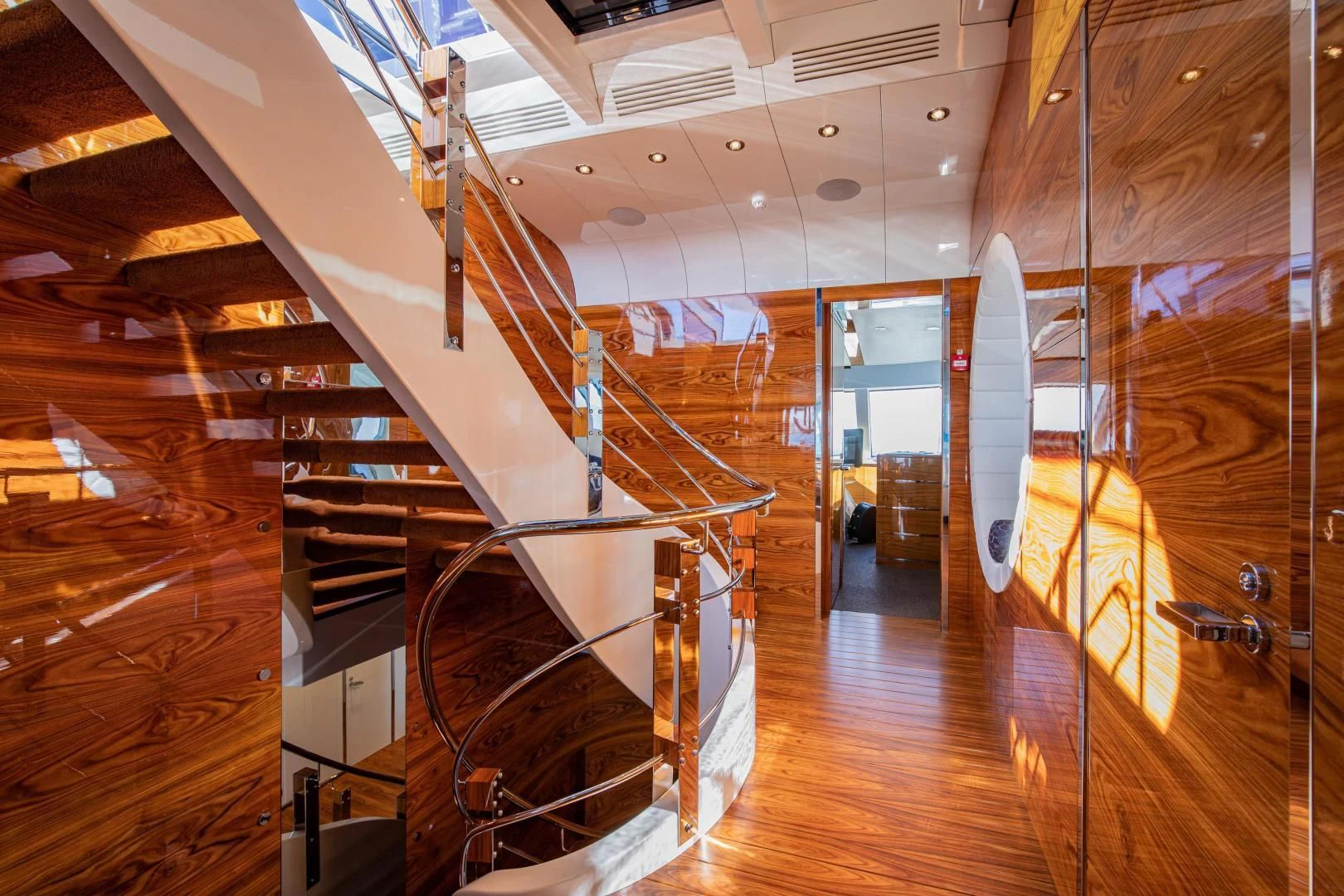 a staircase in a building aboard HATT MILL Yacht for Sale