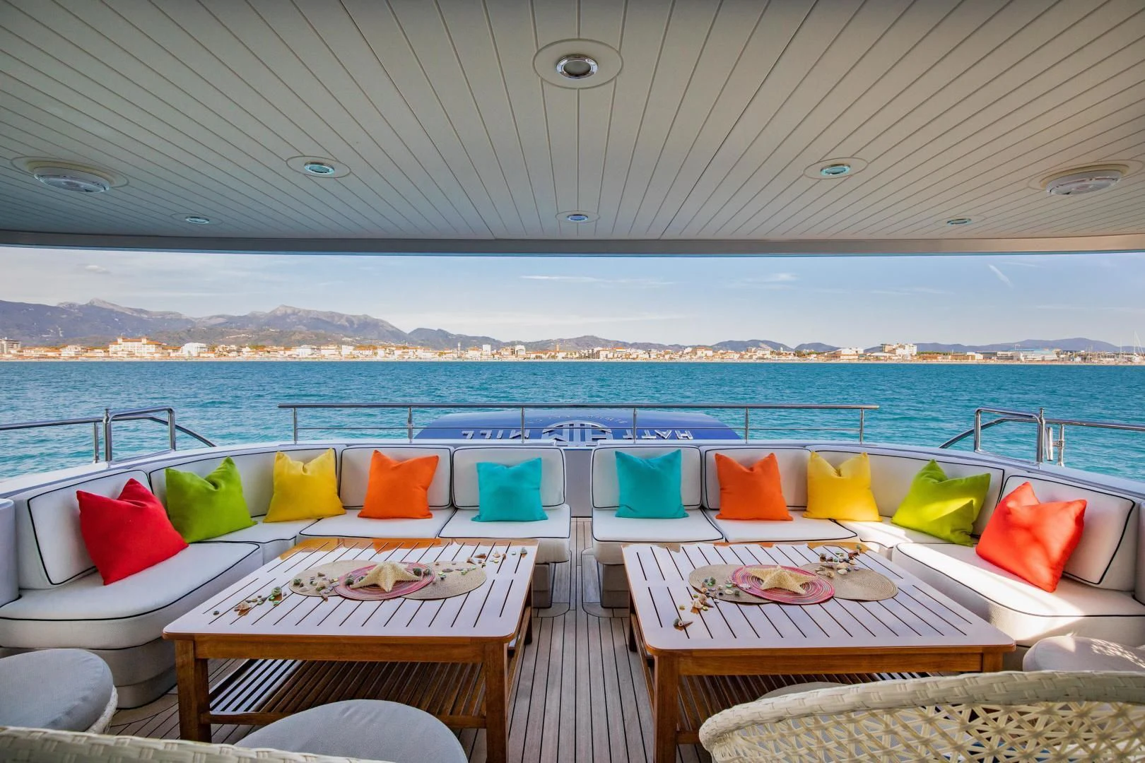 a table with chairs on it aboard HATT MILL Yacht for Sale