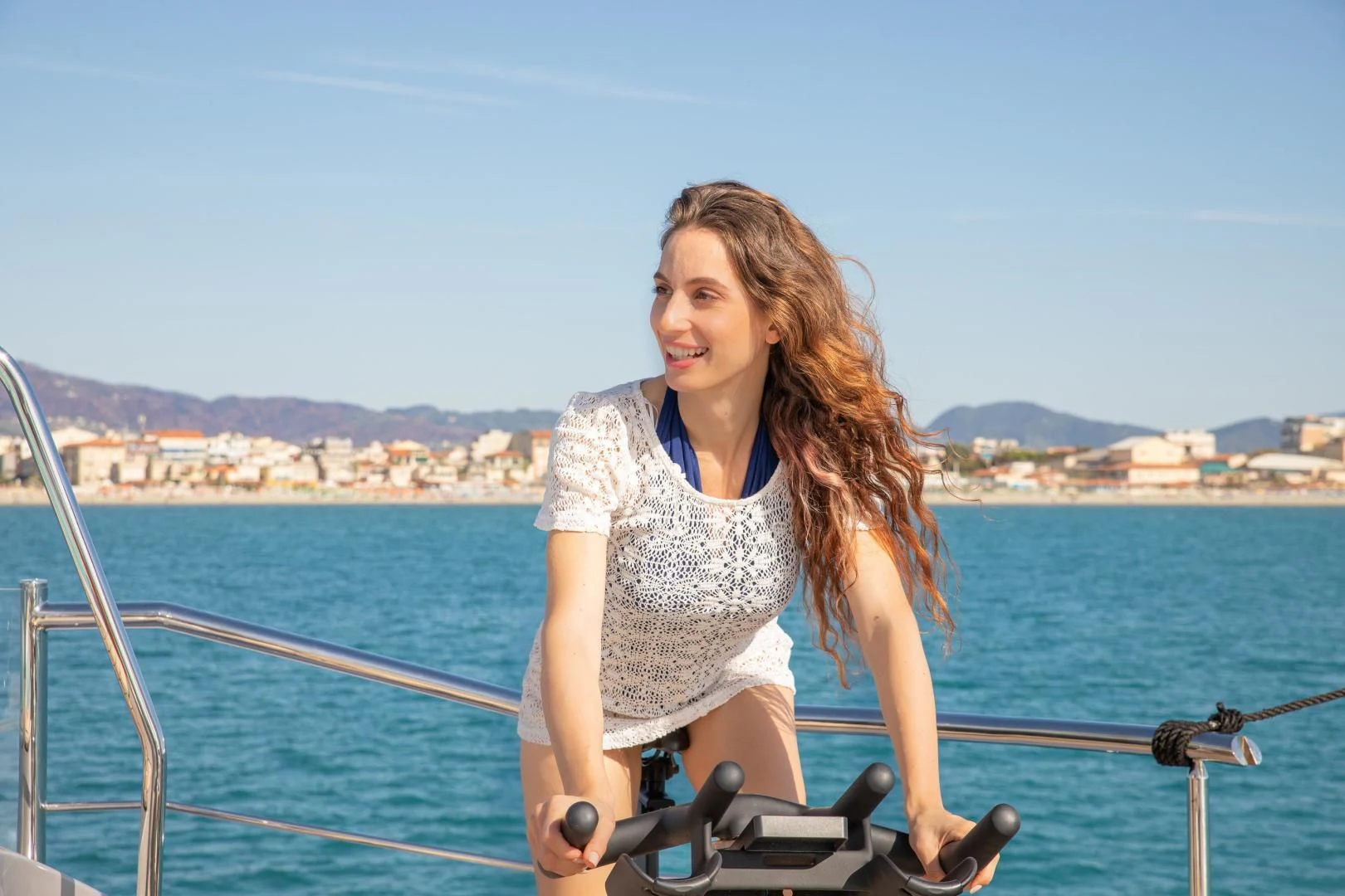 a woman on a boat aboard HATT MILL Yacht for Sale