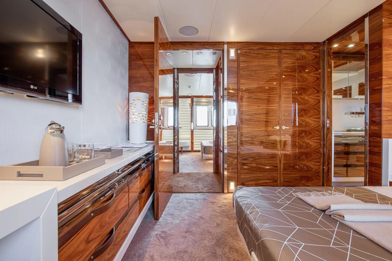 a room with a bed and a sink aboard HATT MILL Yacht for Sale