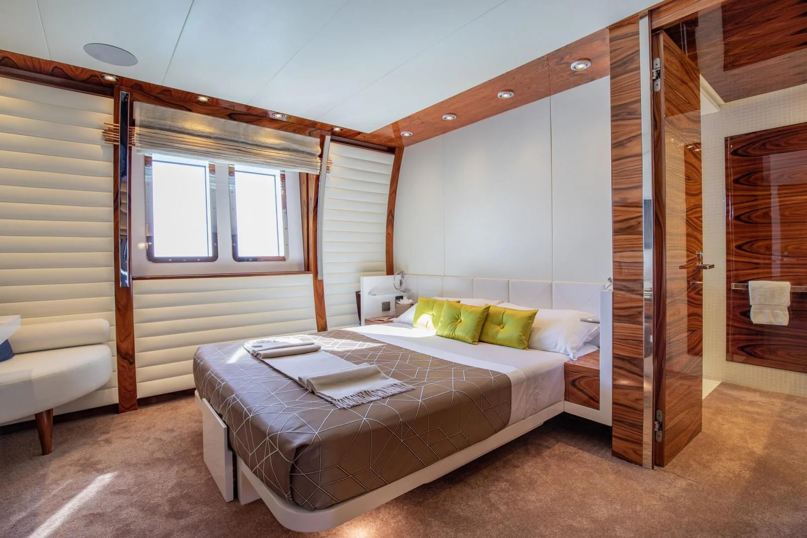 a room with a bed and a closet aboard HATT MILL Yacht for Sale