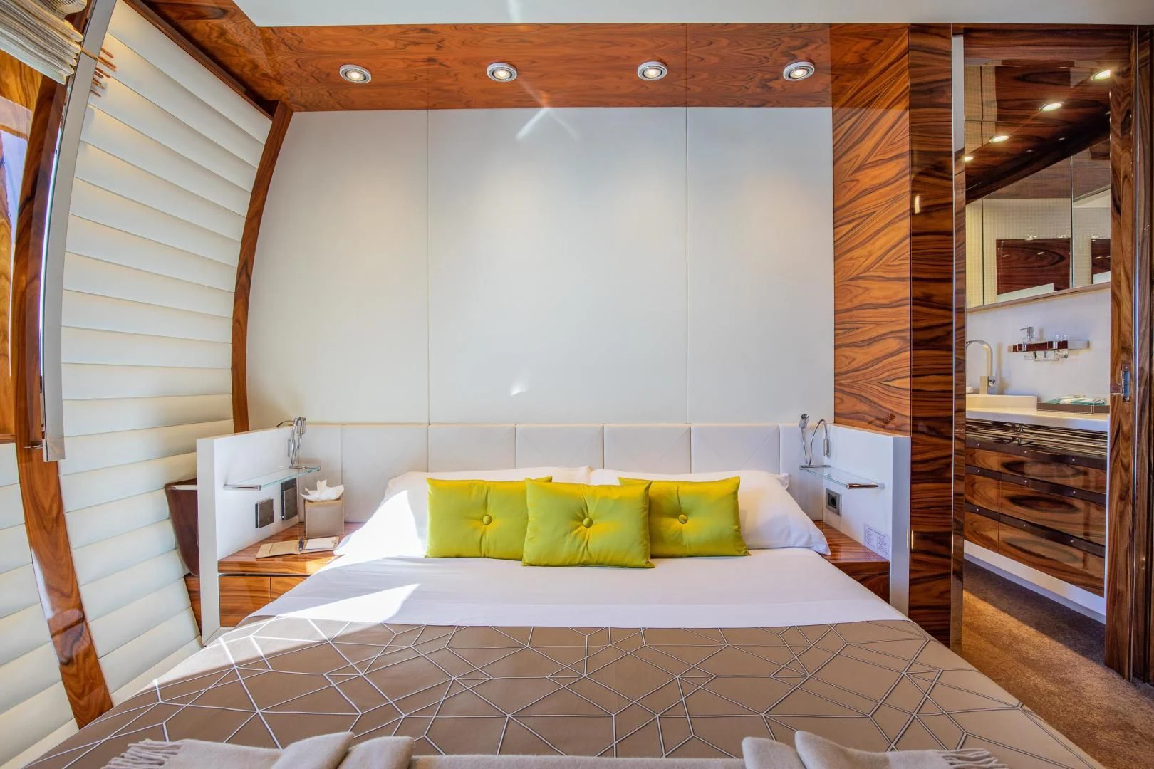 a bed in a room aboard HATT MILL Yacht for Sale