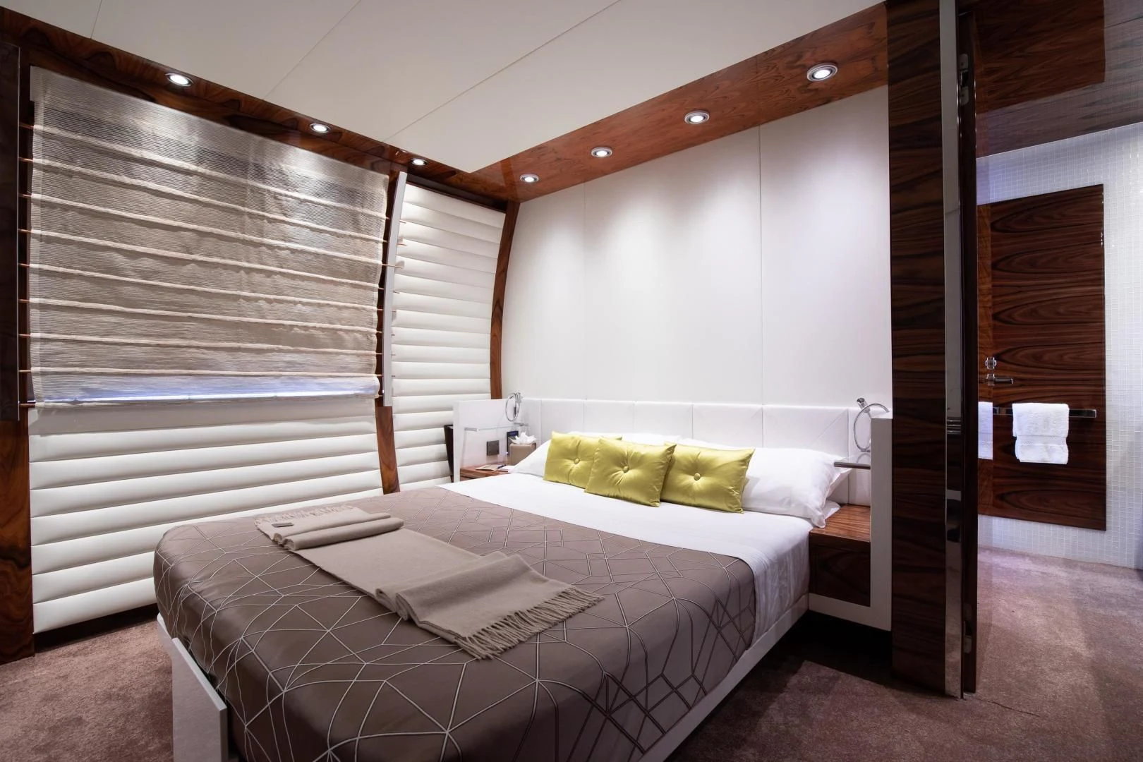 a bed in a room aboard HATT MILL Yacht for Sale