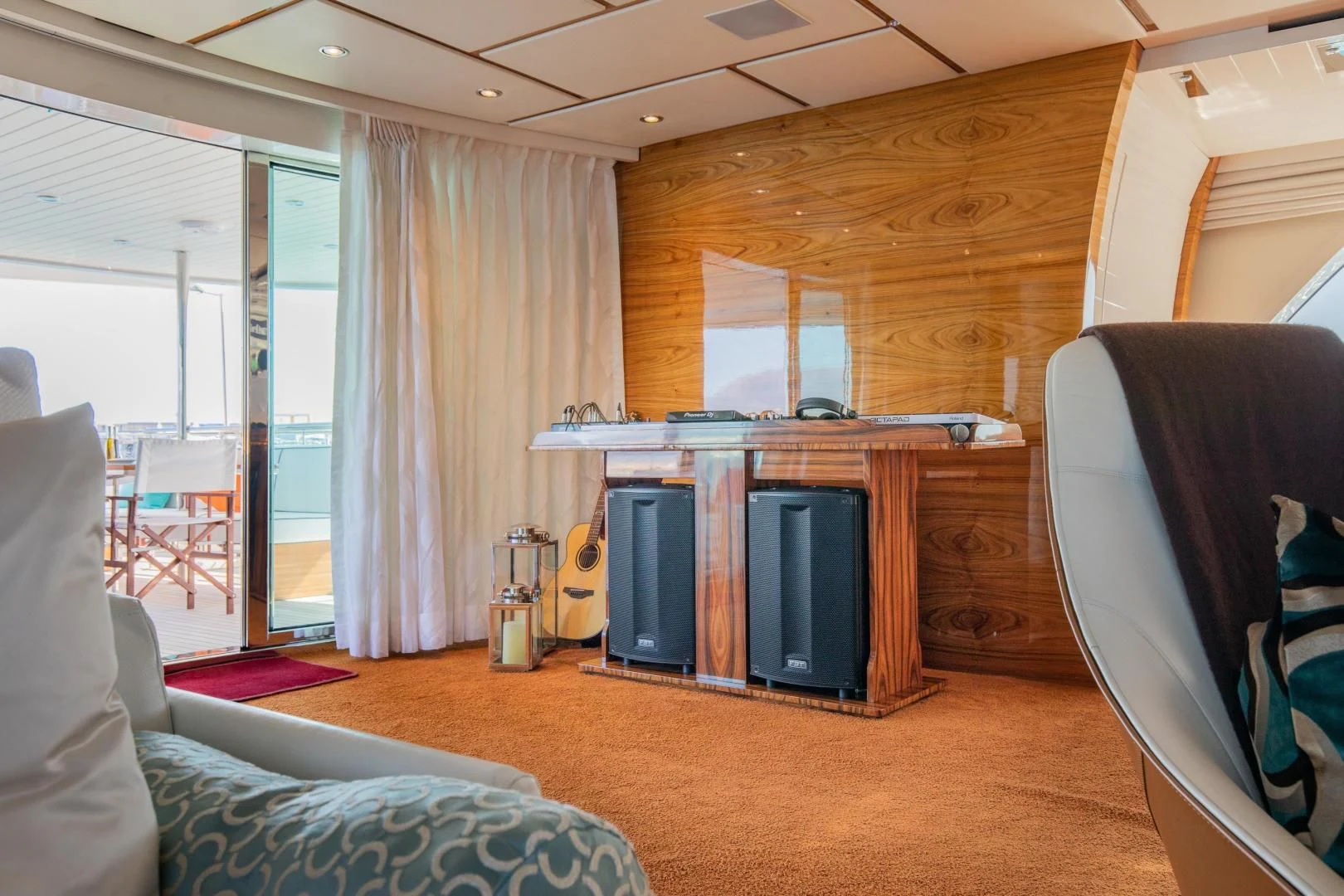 a living room with a tv and a couch aboard HATT MILL Yacht for Sale