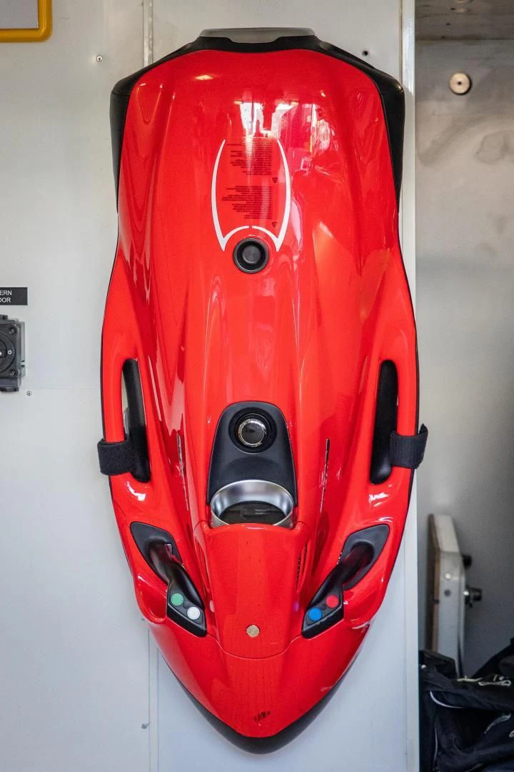 a red and black helmet aboard HATT MILL Yacht for Sale