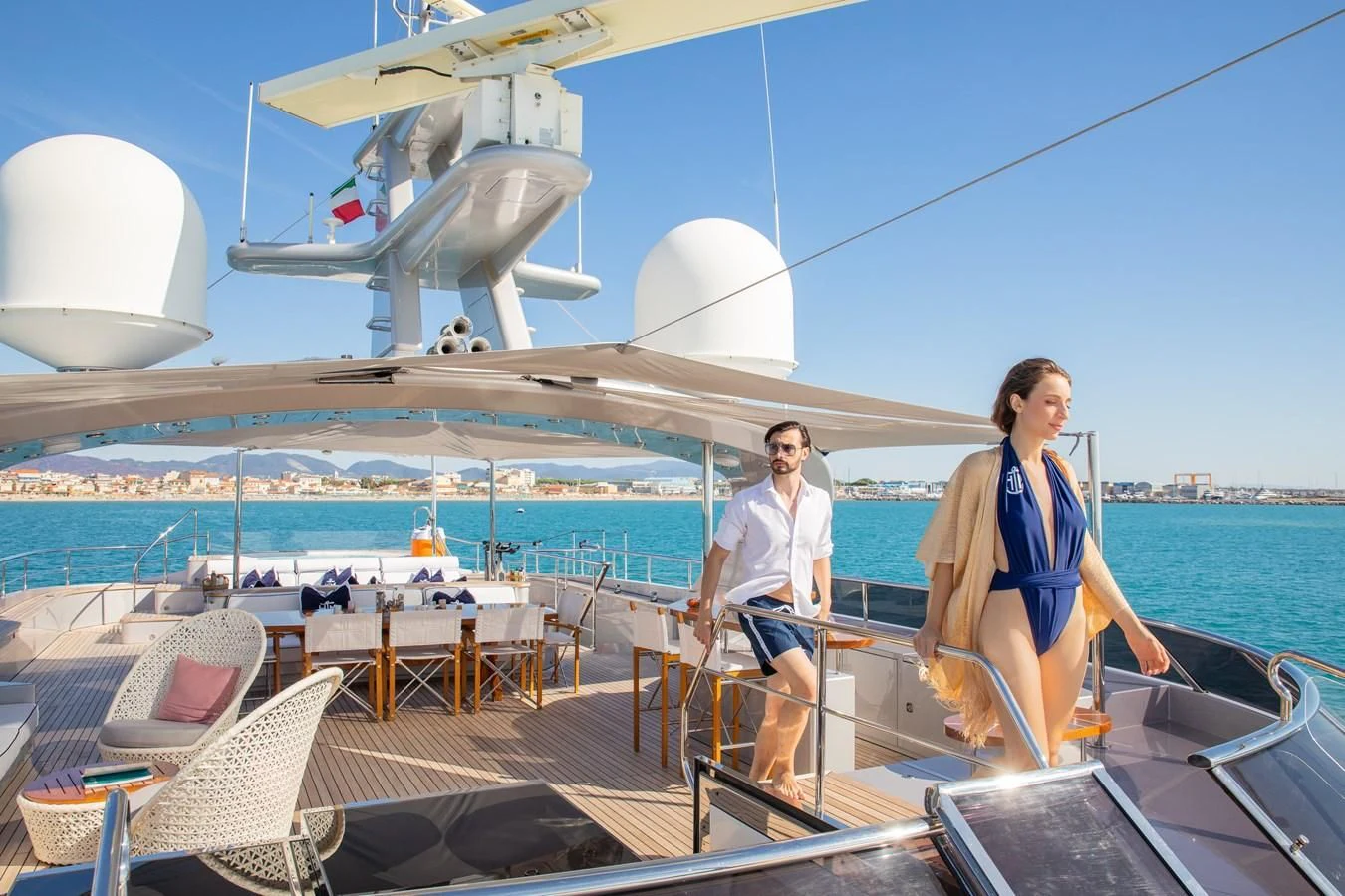 a couple of people on a boat aboard HATT MILL Yacht for Sale