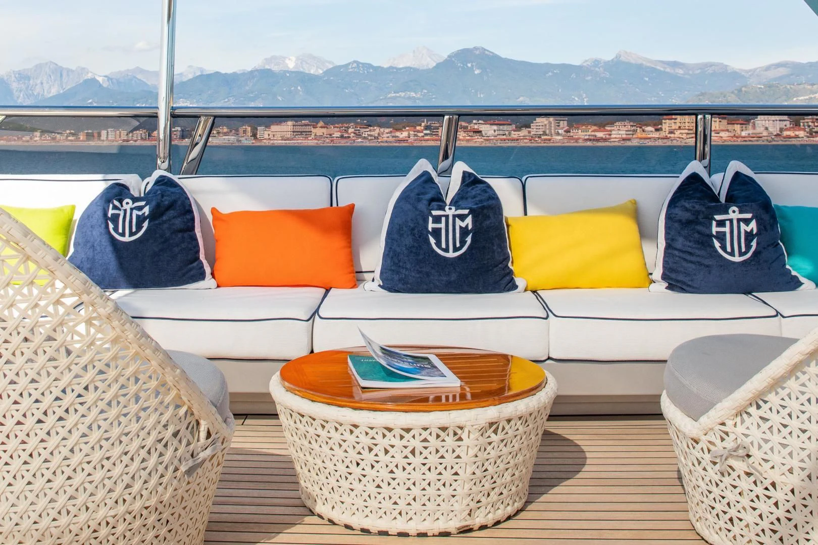 a boat with hats on it aboard HATT MILL Yacht for Sale