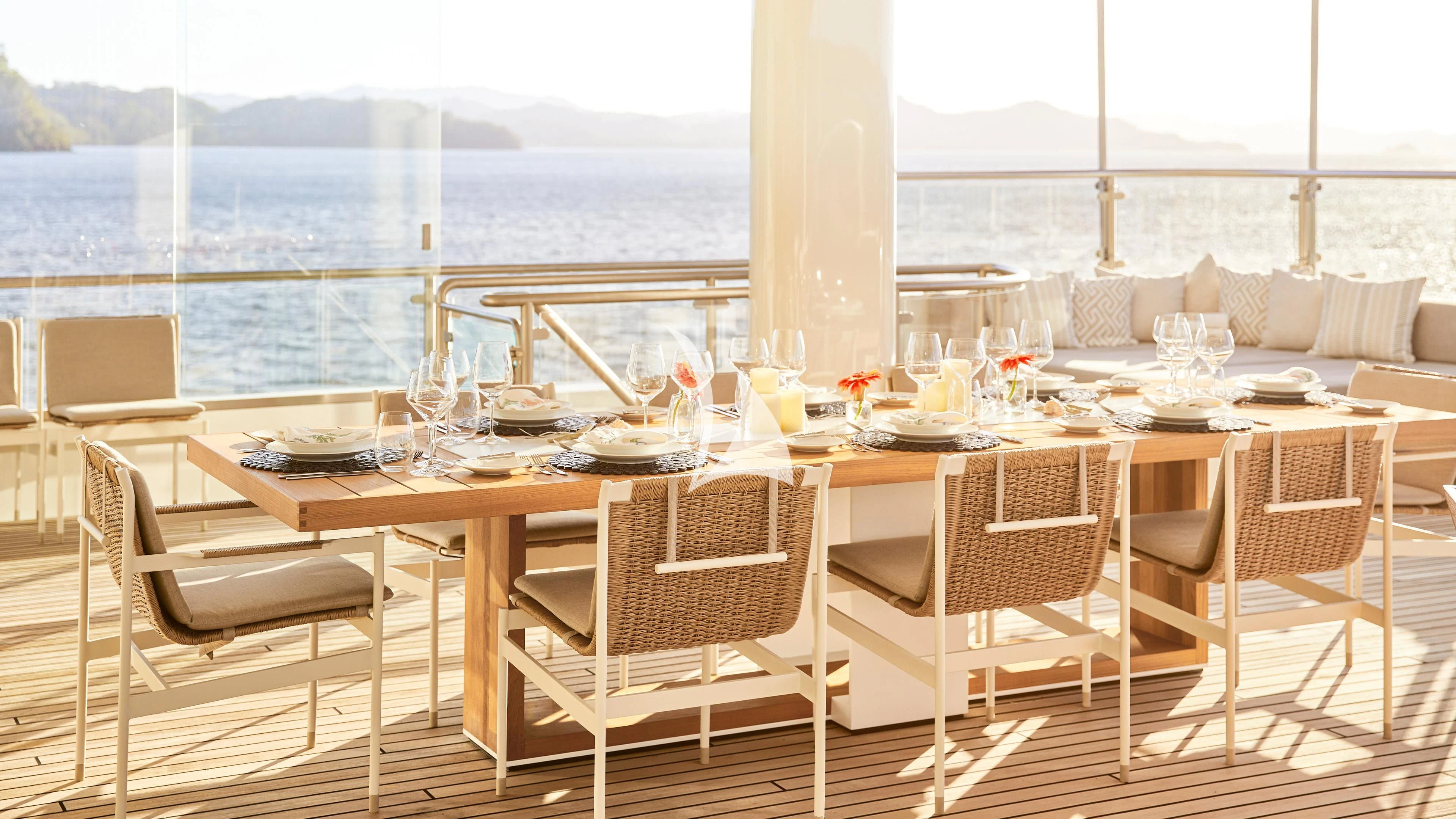 a table set for a meal aboard SENSES Yacht for Sale