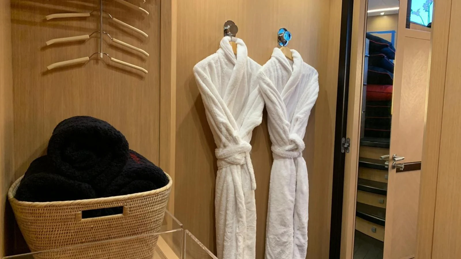 a basket with clothes on it aboard YCM 120 Yacht for Charter