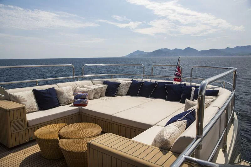 a bed on a boat aboard YCM 120 Yacht for Charter