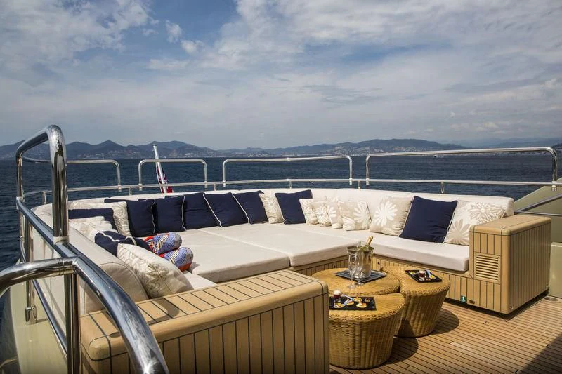 a balcony overlooking a city aboard YCM 120 Yacht for Charter