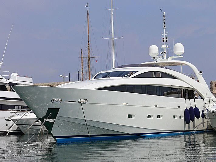 a white yacht in the water aboard YCM 120 Yacht for Charter