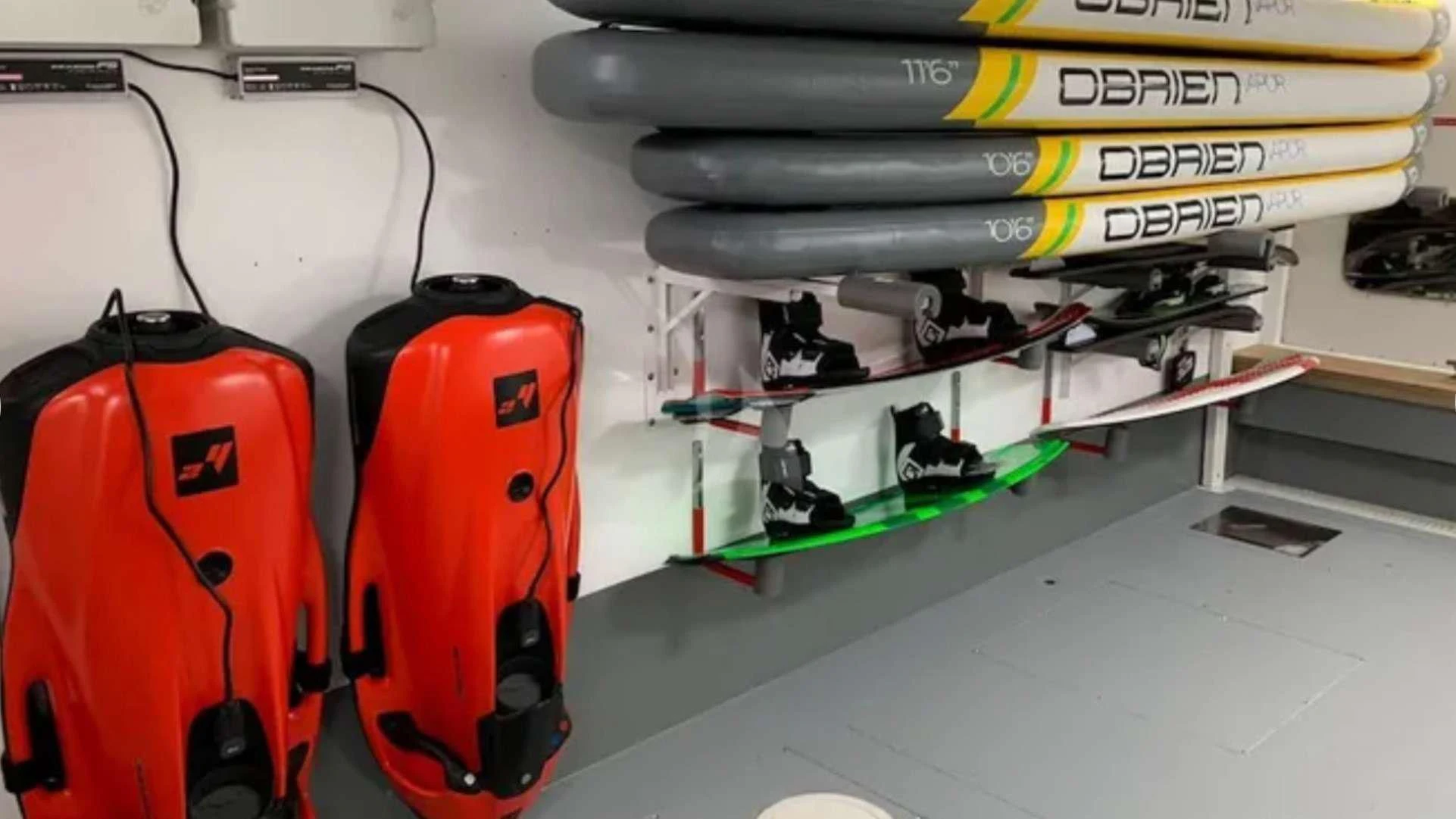 a red suitcase next to a red suitcase aboard YCM 120 Yacht for Charter