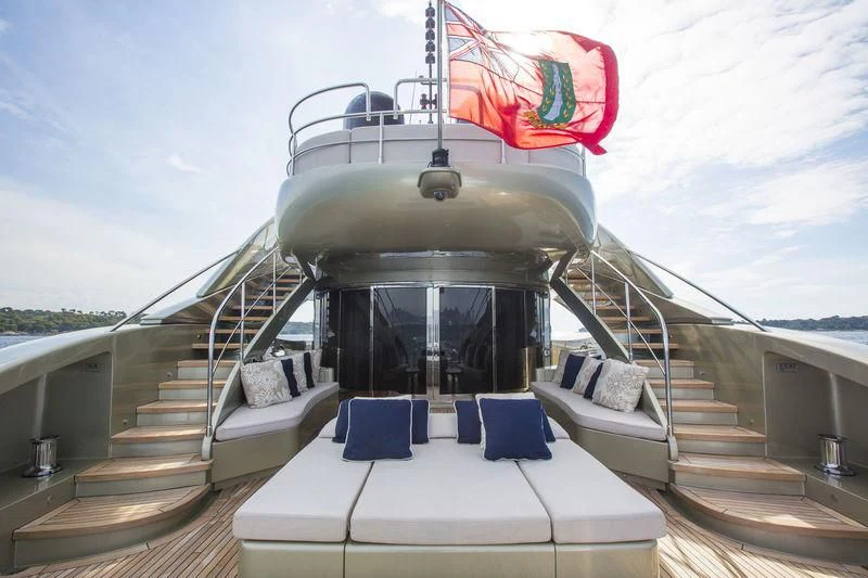 a space shuttle with a flag on top aboard YCM 120 Yacht for Charter