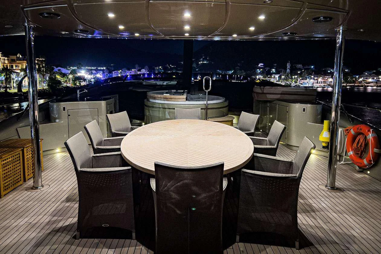 a table and chairs in a room aboard YCM 120 Yacht for Charter
