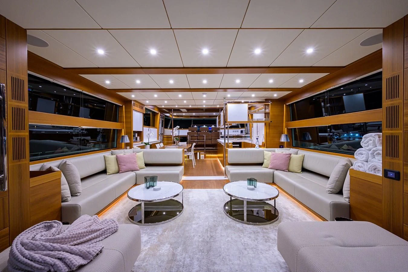a living room with a large mirror aboard SOCIAL DISTANCING Yacht for Sale