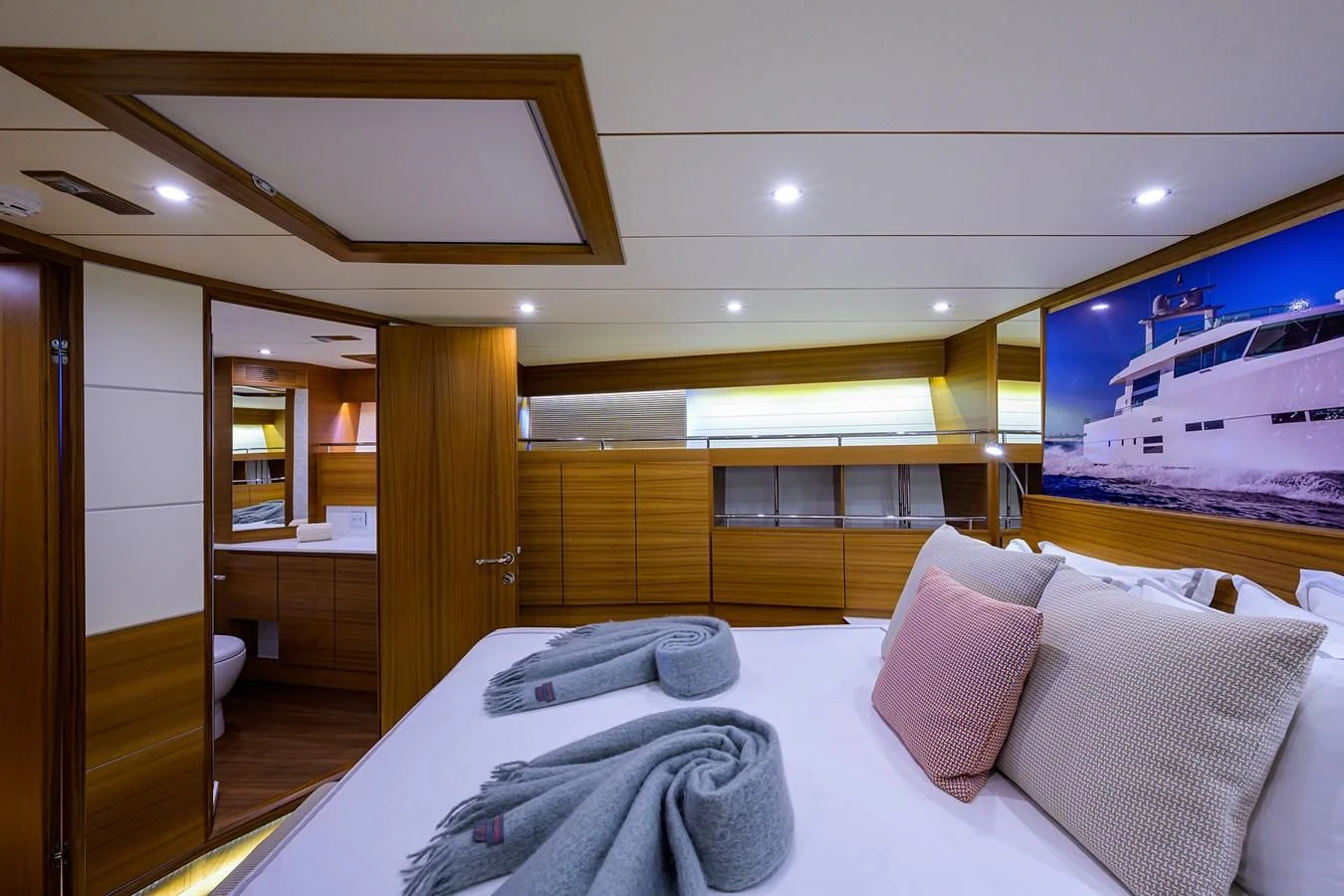 a hotel room with a bed and a tv aboard SOCIAL DISTANCING Yacht for Sale