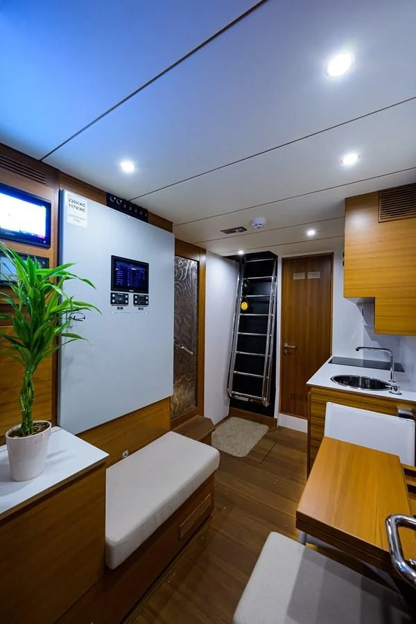 a modern looking kitchen aboard SOCIAL DISTANCING Yacht for Sale