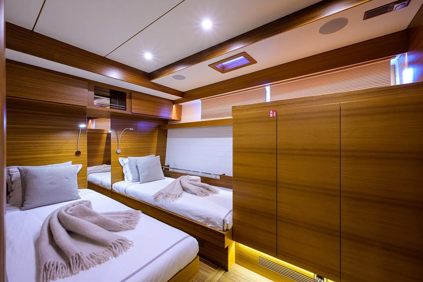 a room with two beds aboard SOCIAL DISTANCING Yacht for Sale