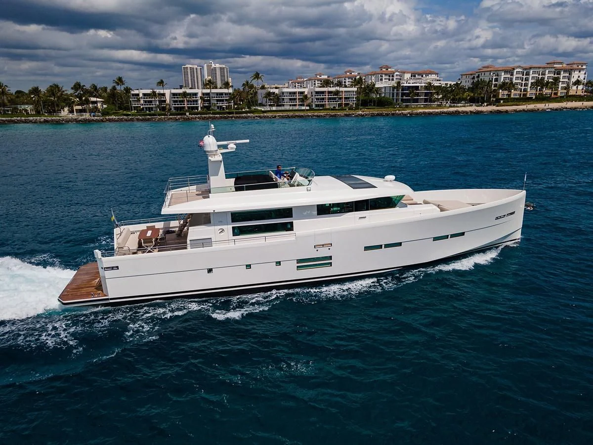a white yacht in the water aboard SOCIAL DISTANCING Yacht for Sale