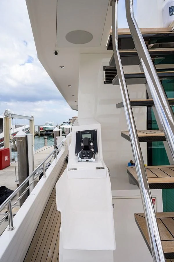 a white tower with a camera on it aboard SOCIAL DISTANCING Yacht for Sale