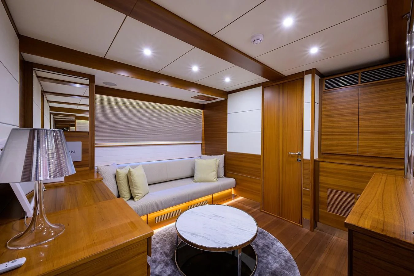 a living room with a couch and a table aboard SOCIAL DISTANCING Yacht for Sale