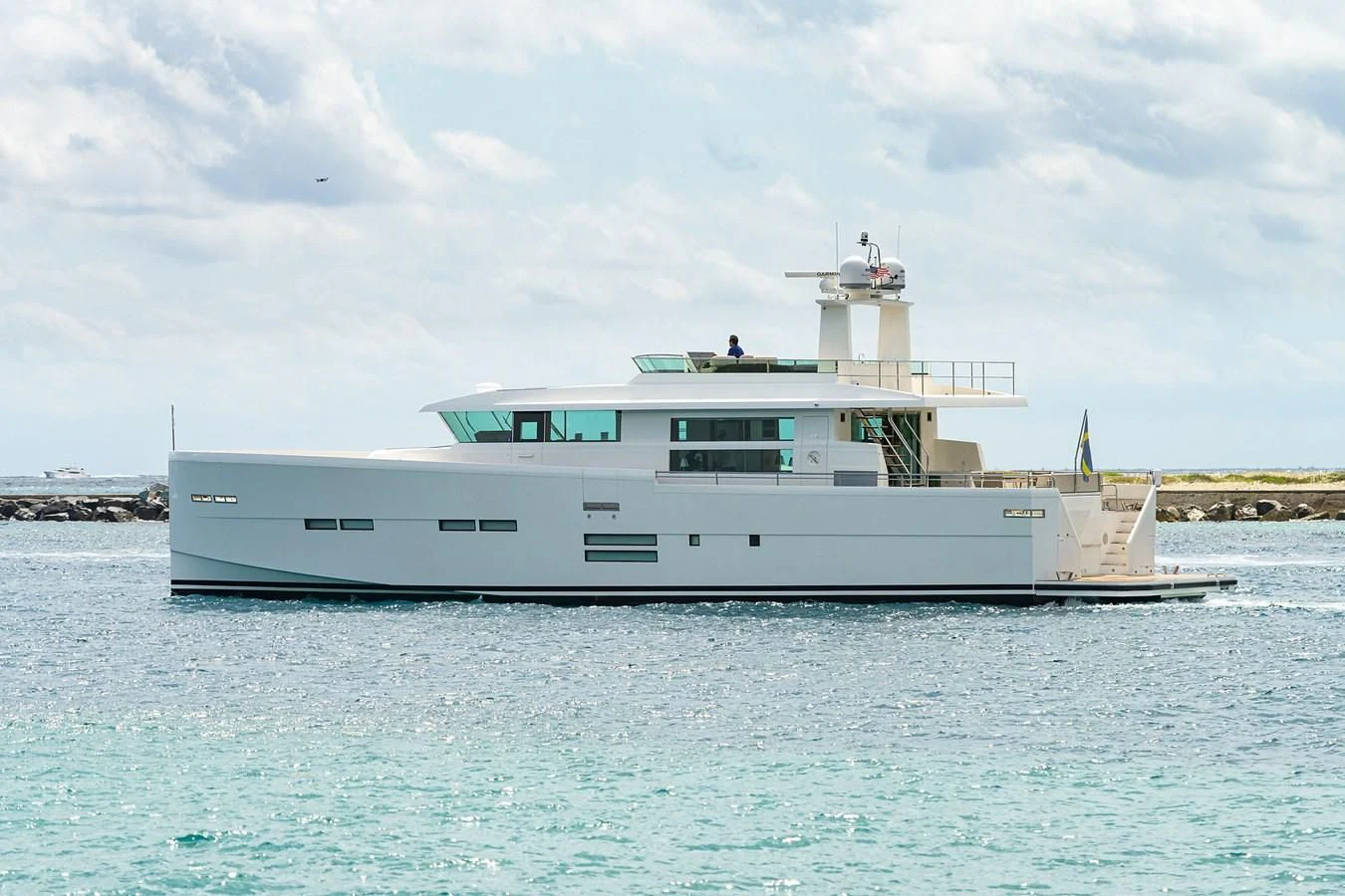 a large white ship aboard SOCIAL DISTANCING Yacht for Sale