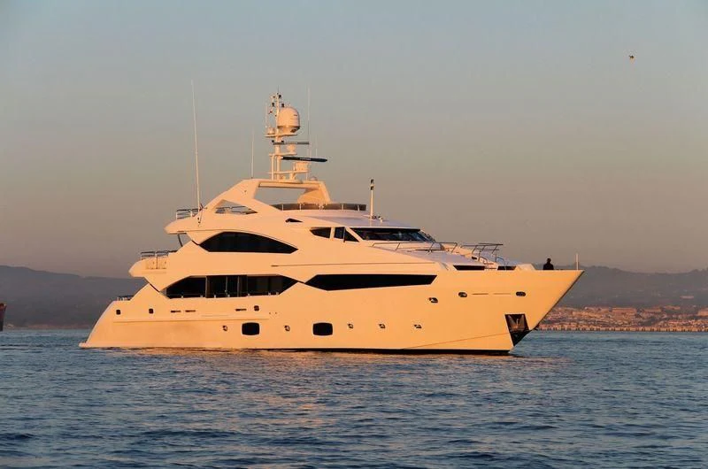 a large white boat in the water aboard SEA RAIDER V Yacht for Sale