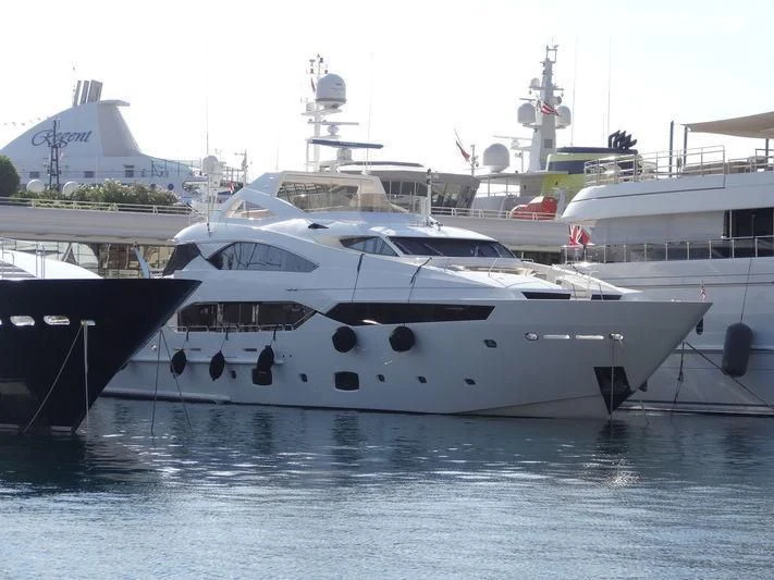 a group of boats in a harbor aboard SEA RAIDER V Yacht for Sale