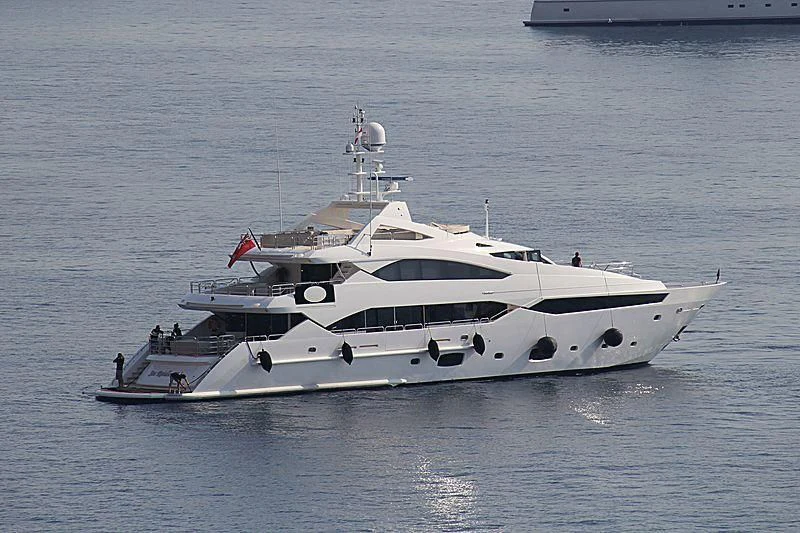 a white yacht in the water aboard SEA RAIDER V Yacht for Sale