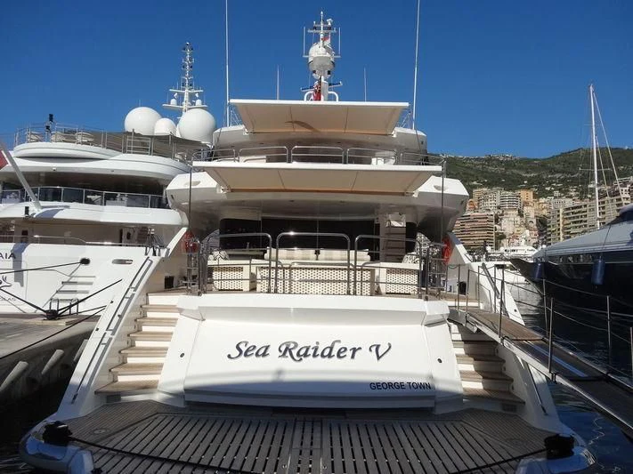 a large white boat aboard SEA RAIDER V Yacht for Sale